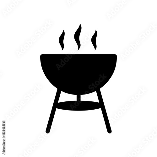 Barbecue grill with smoke on transparent background silhouette