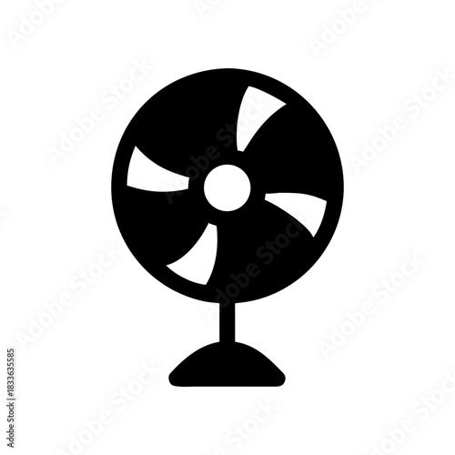 Black fan with white blades on transparent background silhouette