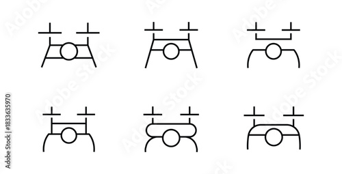 Photo and video drone icon. Drone with action camera line icons set, editable stroke isolated on white, linear vector outline illustration, symbol logo design style

