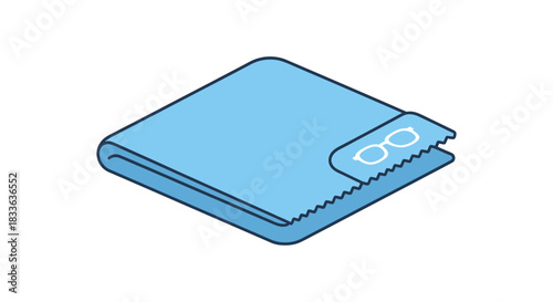 Folded Light Blue Microfiber Cleaning Cloth with Glasses Icon.