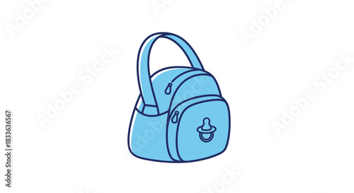 Cartoon Blue Baby Diaper Bag with Pacifier Icon.
