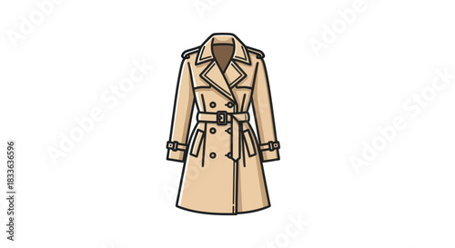 Elegant Beige Trench Coat with Double-Breasted Design.