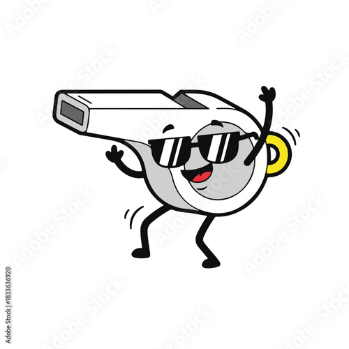Cool Cartoon Vector Whistle Wearing Sunglasses and Dancing