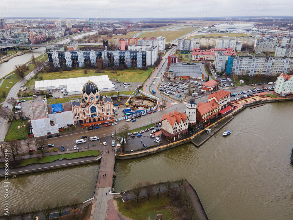 Obraz premium Old Town. Fish Village. Beautiful architecture of the European city of Kaliningrad, Keninksberg