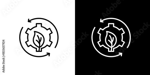Sustainable Green Technology Development Icon Illustrating Eco-friendly Industrial Processes, Circular Economy, and Environmental Resource Management