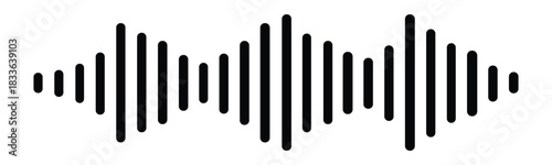 Black soundwave equalizer isolated on white background. Abstract music wave, radio signal frequency and digital voice visualisation. Audio sound symb .