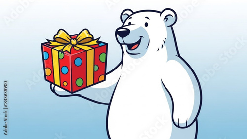 Polar bear holding gift box illustration for christmas holiday vector graphic design cartoon character 100