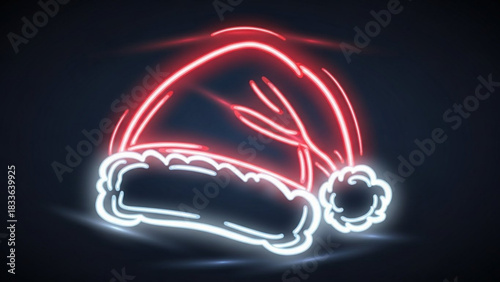 Neon santa hat christmas holiday vector illustration glowing red and white festive design element for winter
