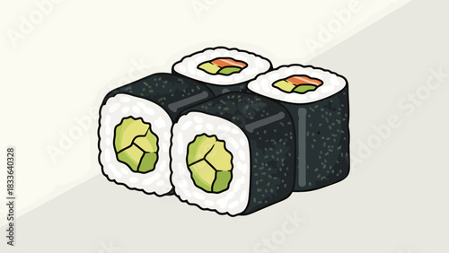 Fresh Avocado Maki Rolls Simple and Delicious Japanese Food Illustration