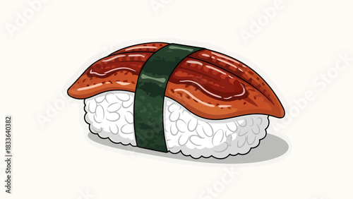 Delicious Grilled Eel Nigiri Sushi on White Background Japanese Cuisine Illustration