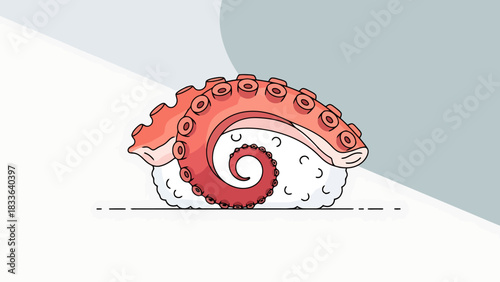 Creative Illustration Fusion Octopus Tentacle Meets Gourmet Rice Ball