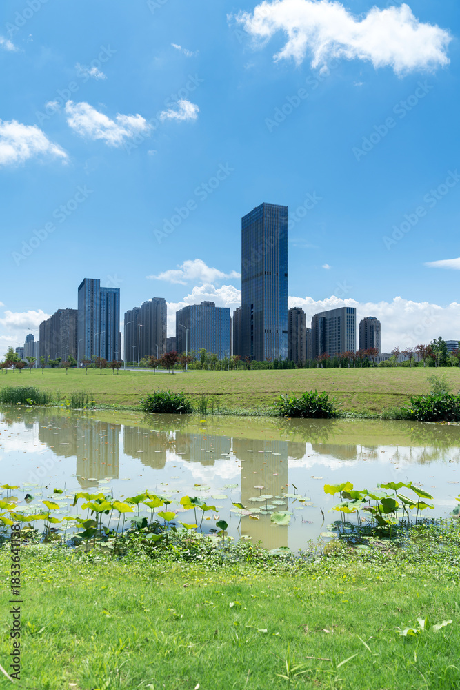 Fototapeta premium Lakeside modern office building in China