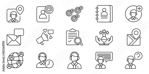 Collection of Business Outline Icons for Connection and Communication