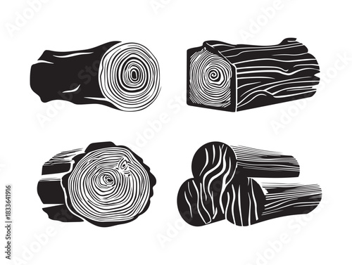An elegant set of four gorgeous log silhouette vector icons in solid black