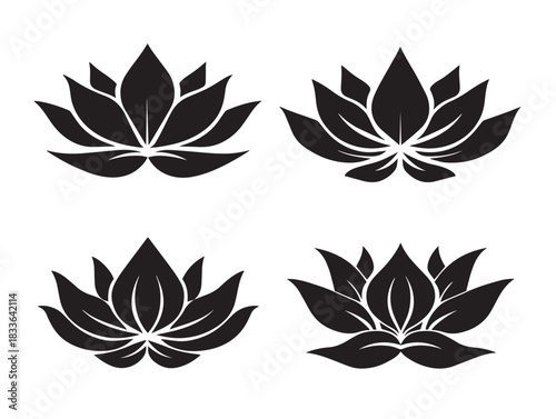 A gorgeous set of four elegant lotus flower silhouette vector icons