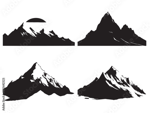 A stunning set of four gorgeous mountain landscape silhouette vector icons