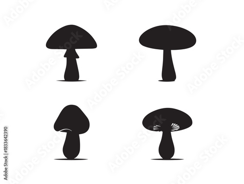 A stunning set of four elegant single mushroom silhouette vector icons