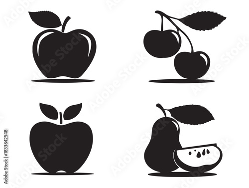 A nice set of four simple orchard tree rows silhouette vector icons