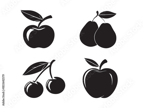 A beautiful set of four gorgeous orchard scene silhouette vector icons