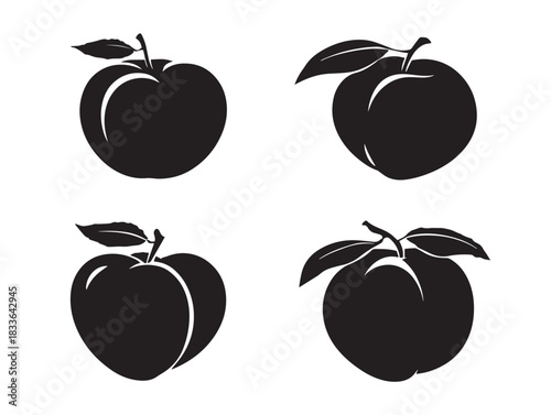 A beautiful set of four elegant peach with leaf silhouette vector icons