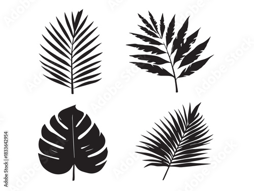 A gorgeous set of four elegant palm leaf silhouette vector icons