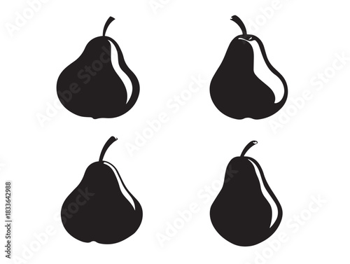 A nice set of four beautiful pear silhouette vector icons in solid black