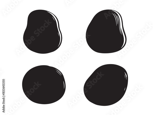 A gorgeous set of four solid black potato silhouette vector icons