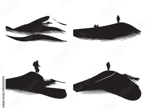 A beautiful collection of four simple sand dune silhouette icons