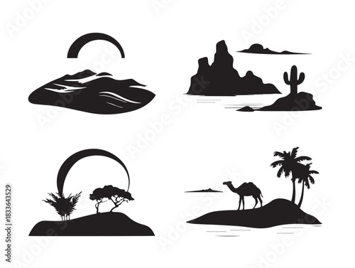 An elegant group of four solid black sand dune silhouette designs