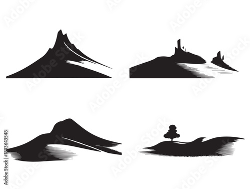 A stunning set of four gorgeous sand dune silhouette vector icons