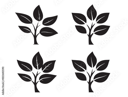 A simple collection of four attractive sapling silhouette icons