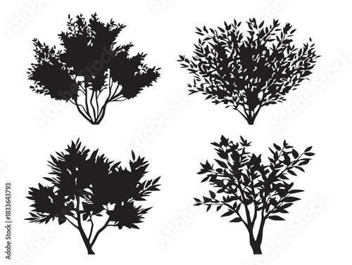 A simple collection of four attractive shrub silhouette icons
