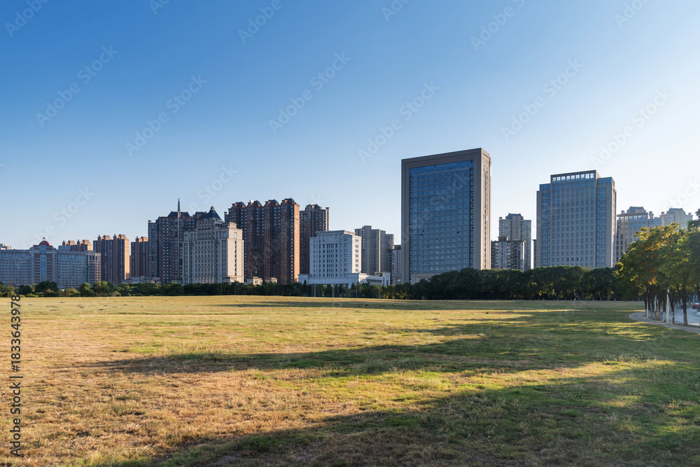 Fototapeta premium spring park and modern city