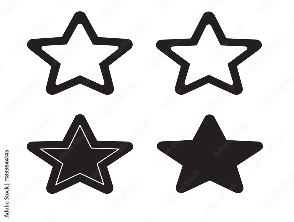 Obraz premium A dynamic collection of four star silhouette icons in beautiful black