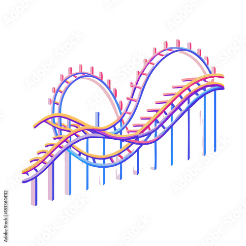 Stylized roller coaster track line art vector illustration featuring thrilling loops and curves, perfect for amusement park and adventure concepts.