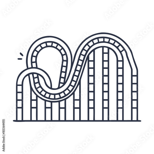 Stylized roller coaster track line art vector illustration featuring thrilling loops and curves, perfect for amusement park and adventure concepts.