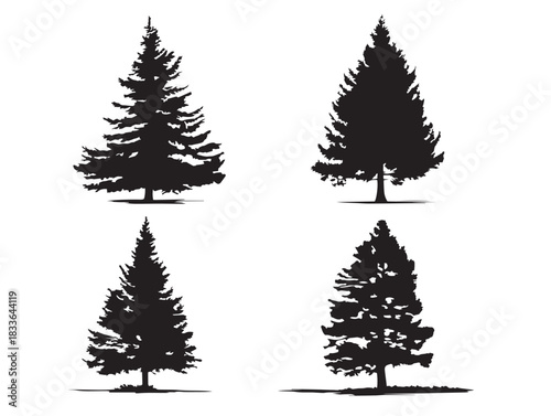 A stunning collection of four simple spruce tree silhouette designs