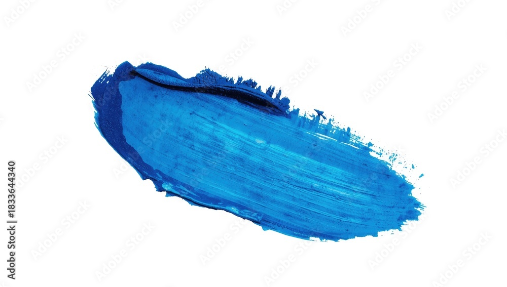 Fototapeta premium A vibrant stroke of blue paint against a clean white background creates a bold and artistic visual, displaying texture and movement through the application of the brush, producing a striking display.