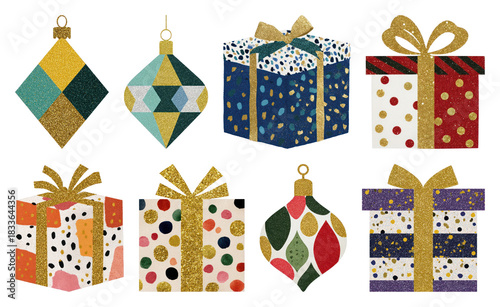 PNG Colorful festive gift boxes, element set on transparent background