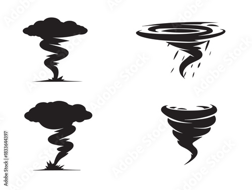 A stunning collection of four elegant tornado silhouette vector icons