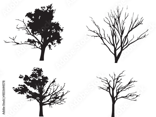A stunning collection of four solid black tree branch silhouette icons