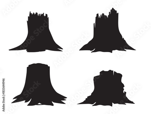 A dynamic collection of four tree stump silhouette icons in black