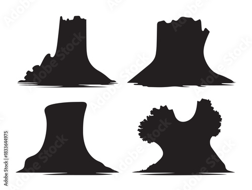 A gorgeous set of four beautiful tree stump silhouette vector icons