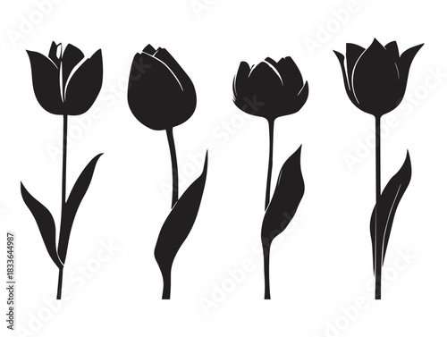 A nice set of four tulip silhouette icons in attractive black