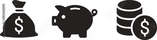 Finance icons. Business Icons, money signs vector silhouette collection