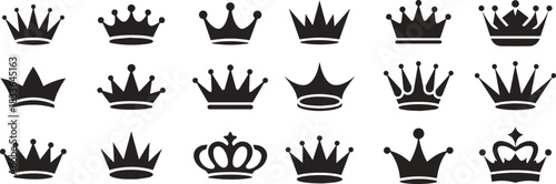 Crown icons set. Crown symbol collection. Black crown icon set in various styles