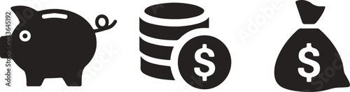 Finance icons. Business Icons, money signs vector silhouette collection