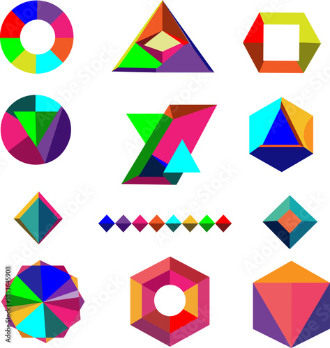 Basic Geometric Shapes Vector Set | 12 Minimal Icons | Circle Square Triangle Elements