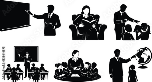 Teacher educating students, classroom lecture, school children learning, reading activity, globe teaching, educational training, academic support, literacy, classroom knowledge