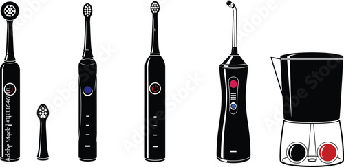 Toothbrush, Flosser, Oralcare, Dental, Hygiene, Cleaner, Brush, Electric, Recharge, Cordless, Portable, Device, Gadget, Tool, Health, Mouth, Teeth, Care, Accessory, Silhouette